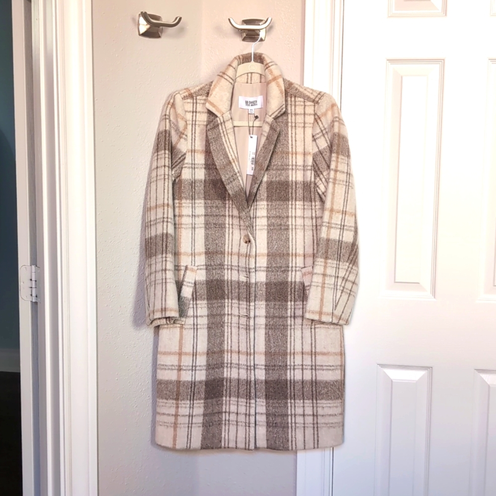 BB Dakota Steve Madden plaid coat XS tan cream